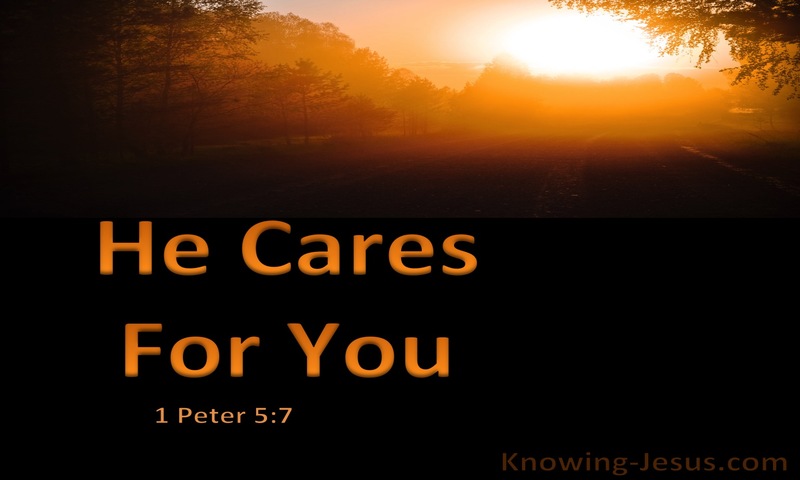 1 Peter 5:7 Cast All Your Cares On Him For He Cares For You (orange)